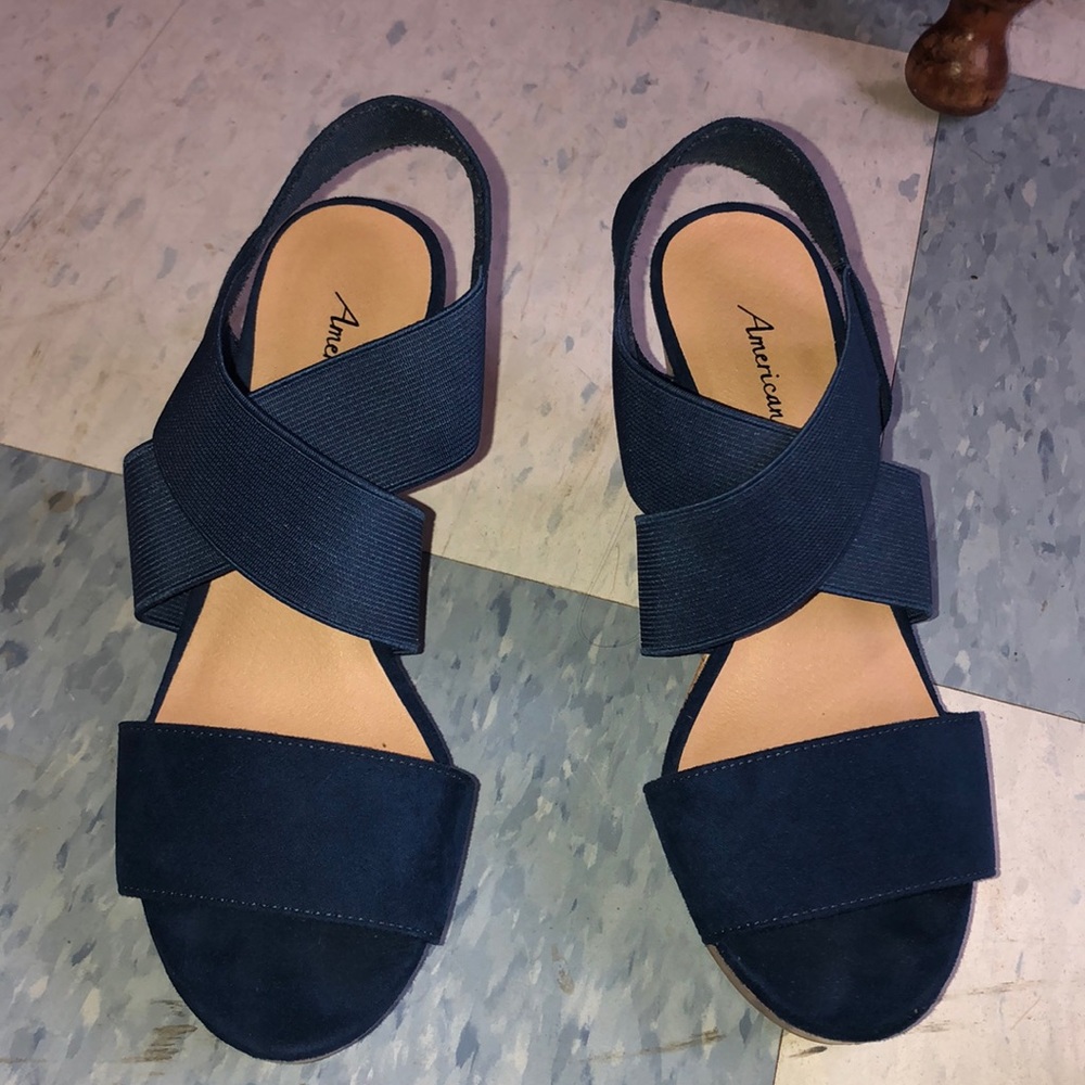 blue strapped wedges